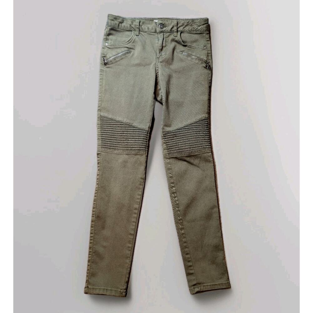 ZARA Womens 4 Olive Zip Pocket Pleated Straight Jeans Y2K 90s Baddie Biker Moto